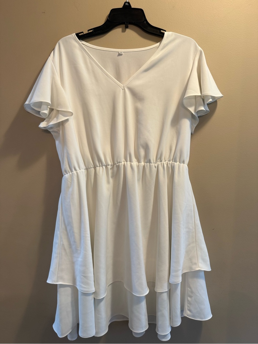 White V-Neck Ruffle Dress